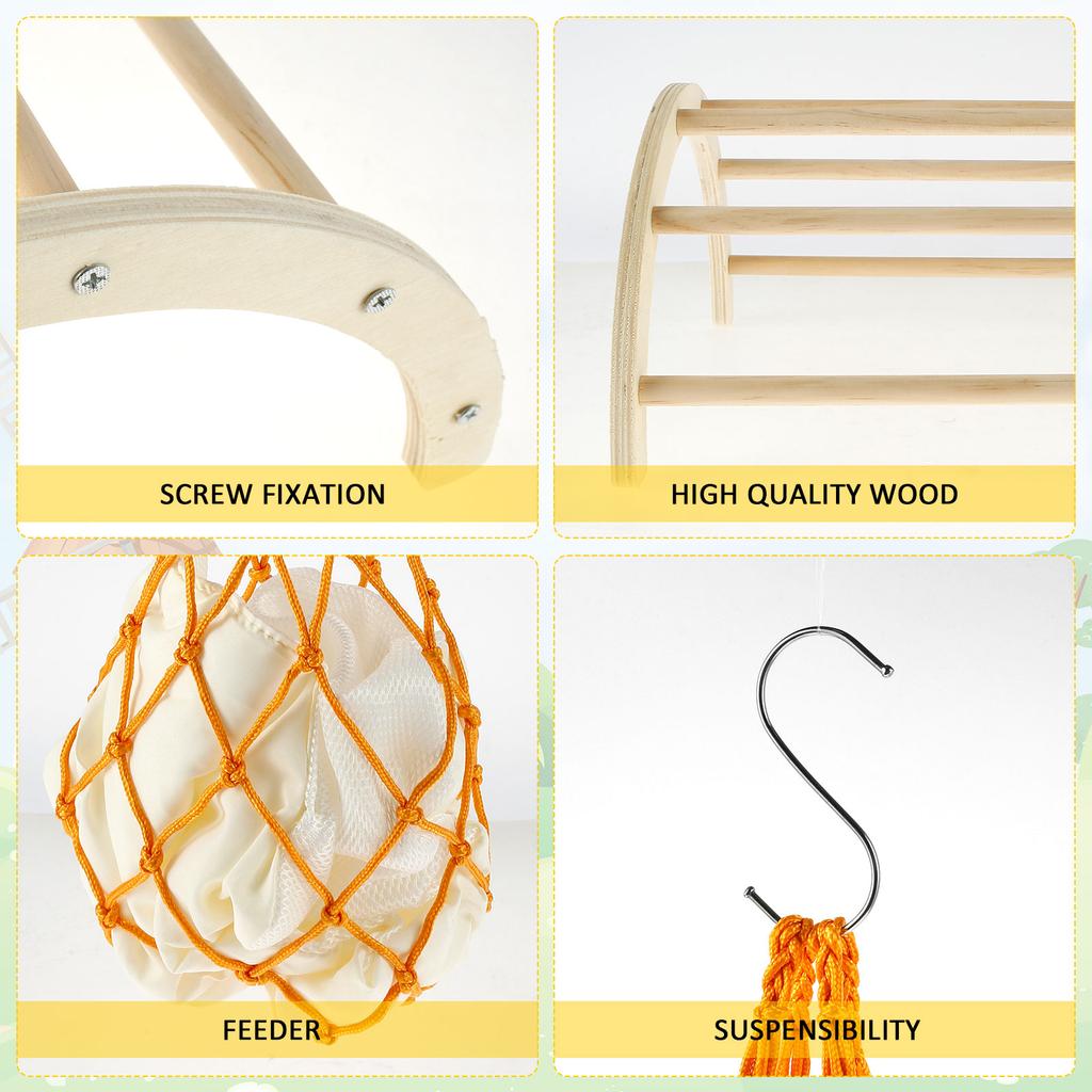 4Pcs Chicken Perch Toys with Net Bag Wooden Chicken Roosting Bar Perch Chick Perch Stand Fun Chicken Toy Stand for Chicken Bird