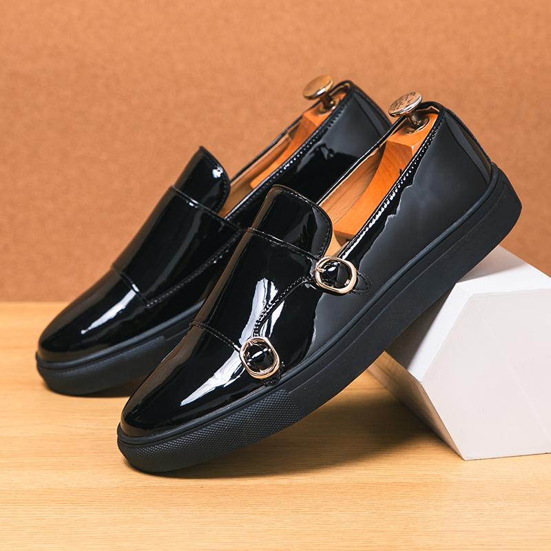 Stylish Men Casual Leather Shoes Shiny Formal Men Dress Loafers Moccasins Soft Breathable Slip on Driving Shoes Monk Strap Flats