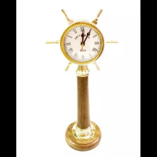 Antique Nautical Table Top Clock Vintage Maritime Ship Wheel Style Clock