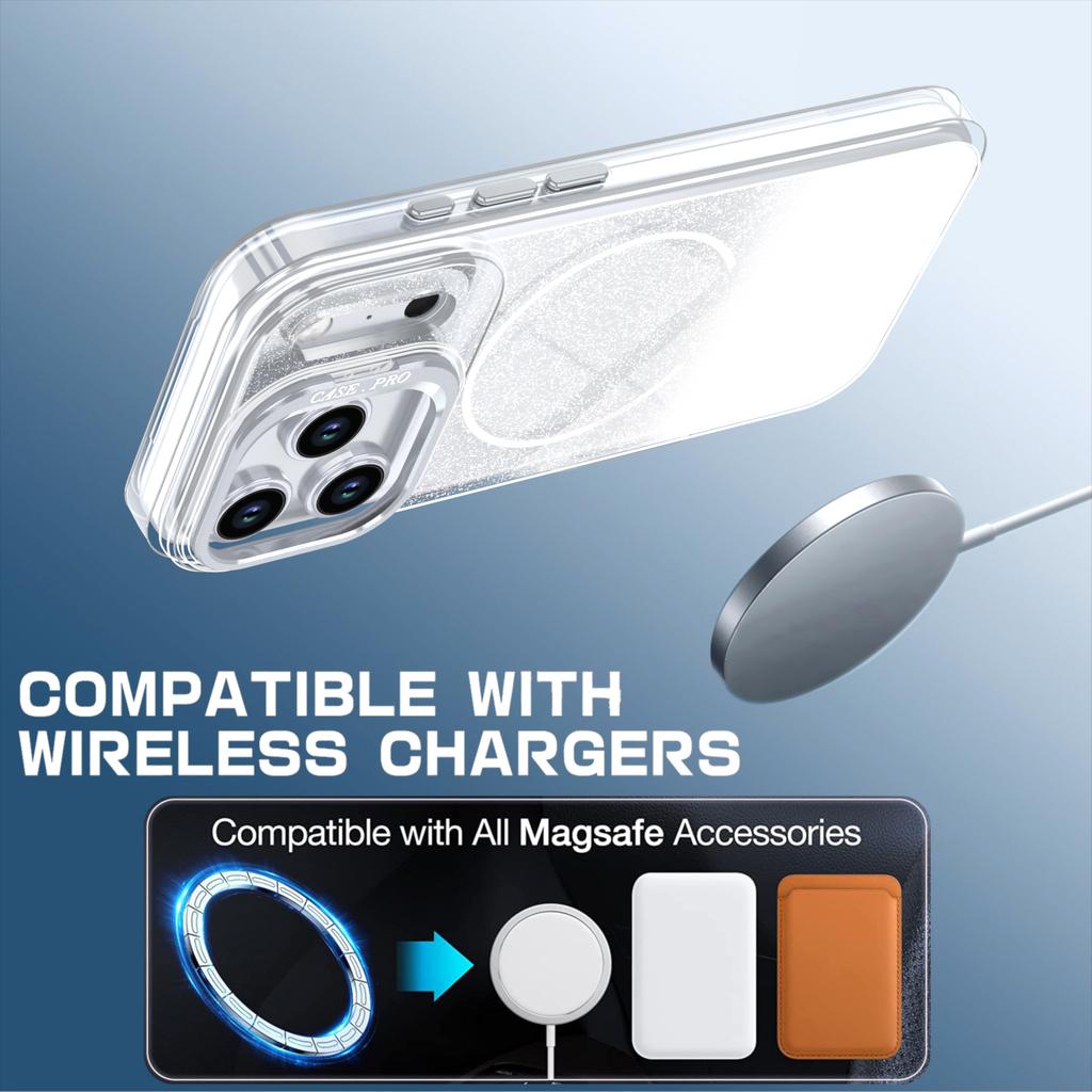 For iPhone 17 Pro Magnetic Case Gradient Glitter Shockproof TPU PC Phone Cover Compatible with MagSafe