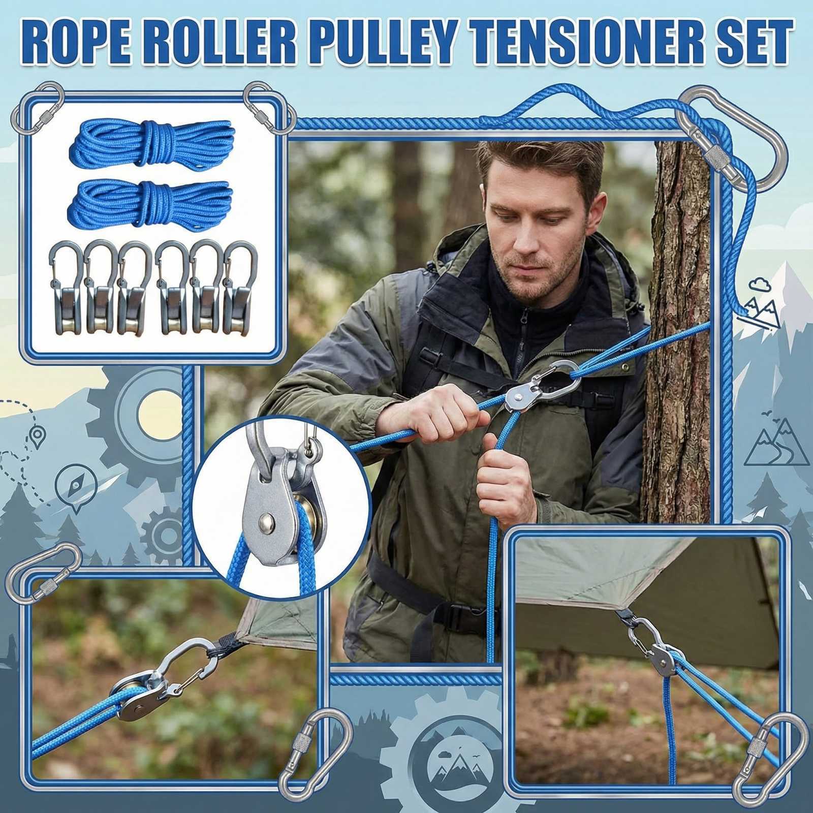 

Тягач з роликом для мотузки, Регулятор легкого натягування та звільнення, Підходить для кемпінгу, катання на човні та домашнього зв язування. One Size