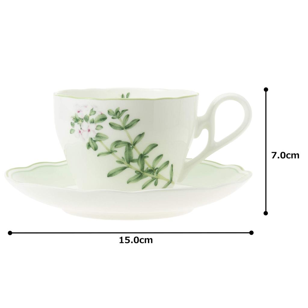 Noritake Cup Saucer 250cc English Herbs Microwave Safe Thyme Bone China & (Coffee Tea) T97887/4942