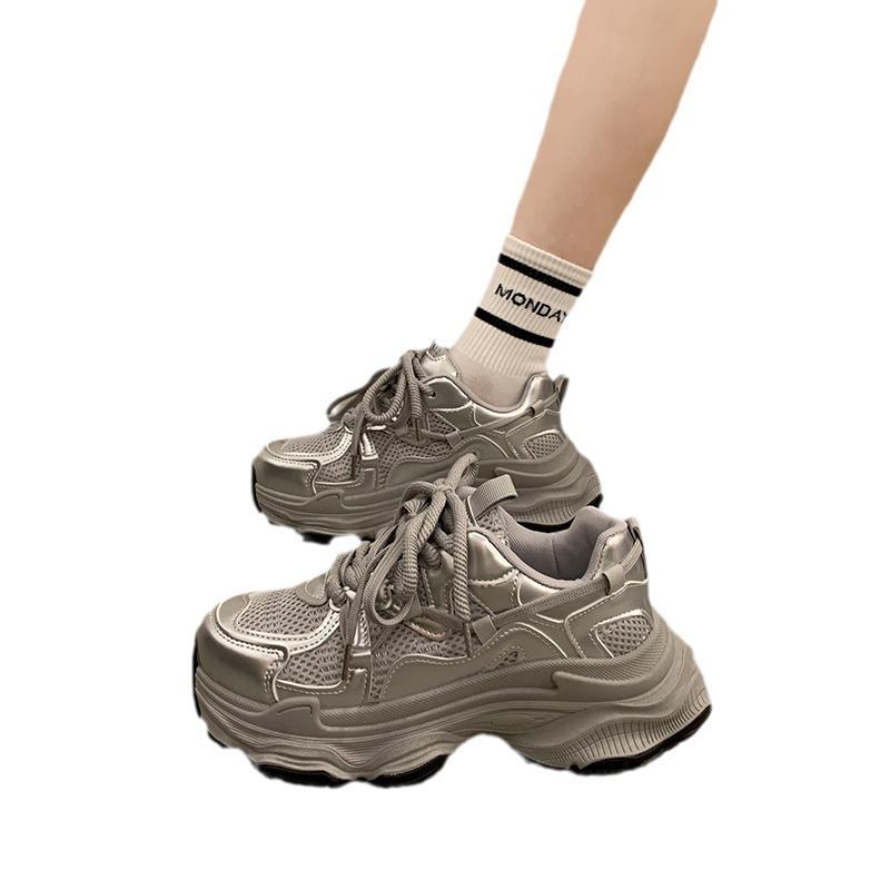 Popular muffin thick-soled dad shoes for women's summer small people increase in height, new mesh breathable casual sports shoes