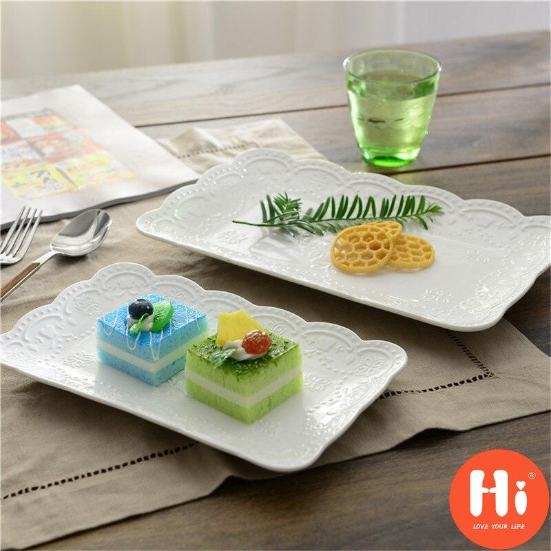 Hi Ceramic Embossed Dinner Steak Plate Breakfast Dish Afternoon Tea Fruit Dessert Tray Wedding Gift Tableware