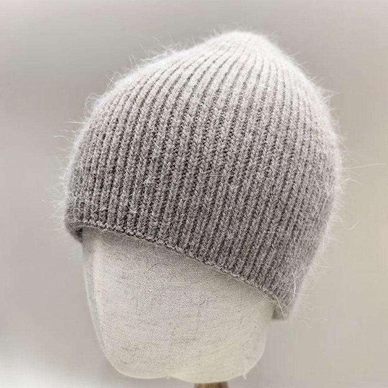 Winter Hats For Women Soft Rabbit Fur Lined Knit Beanie | Double Layer Hat Cozy Baggy Slouchy Cap Keep Warm Solid Color New