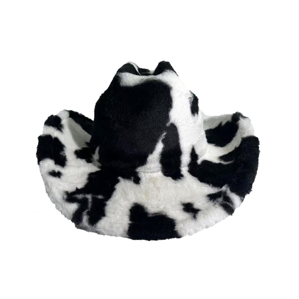 Hat women's new milk pattern western cowboy hat fashion thickened cold warm dome bucket hat top hat