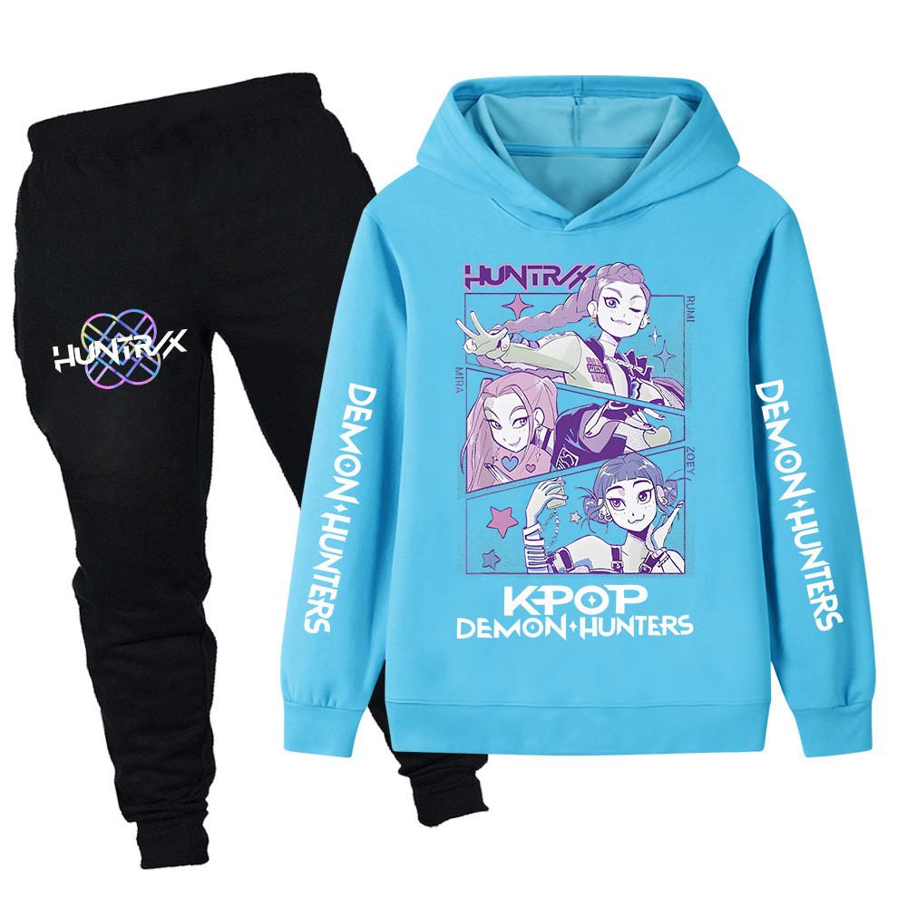 PB1198XX Kids Boys Girls Kpop Mira Zoey Rumi Huntrix Print Long Sleeves Hoodie Pants Trousers Clothes Sets