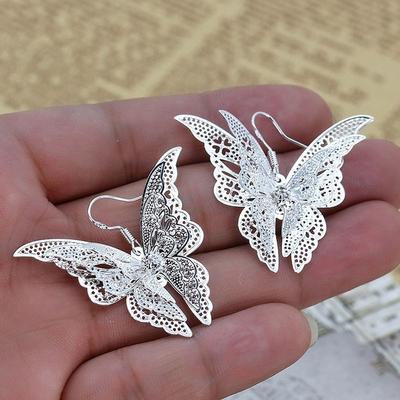 Ladies' Eardrop Jewelry Silver Tone Women's Charming Butterfly Dangle Hook Earrings
