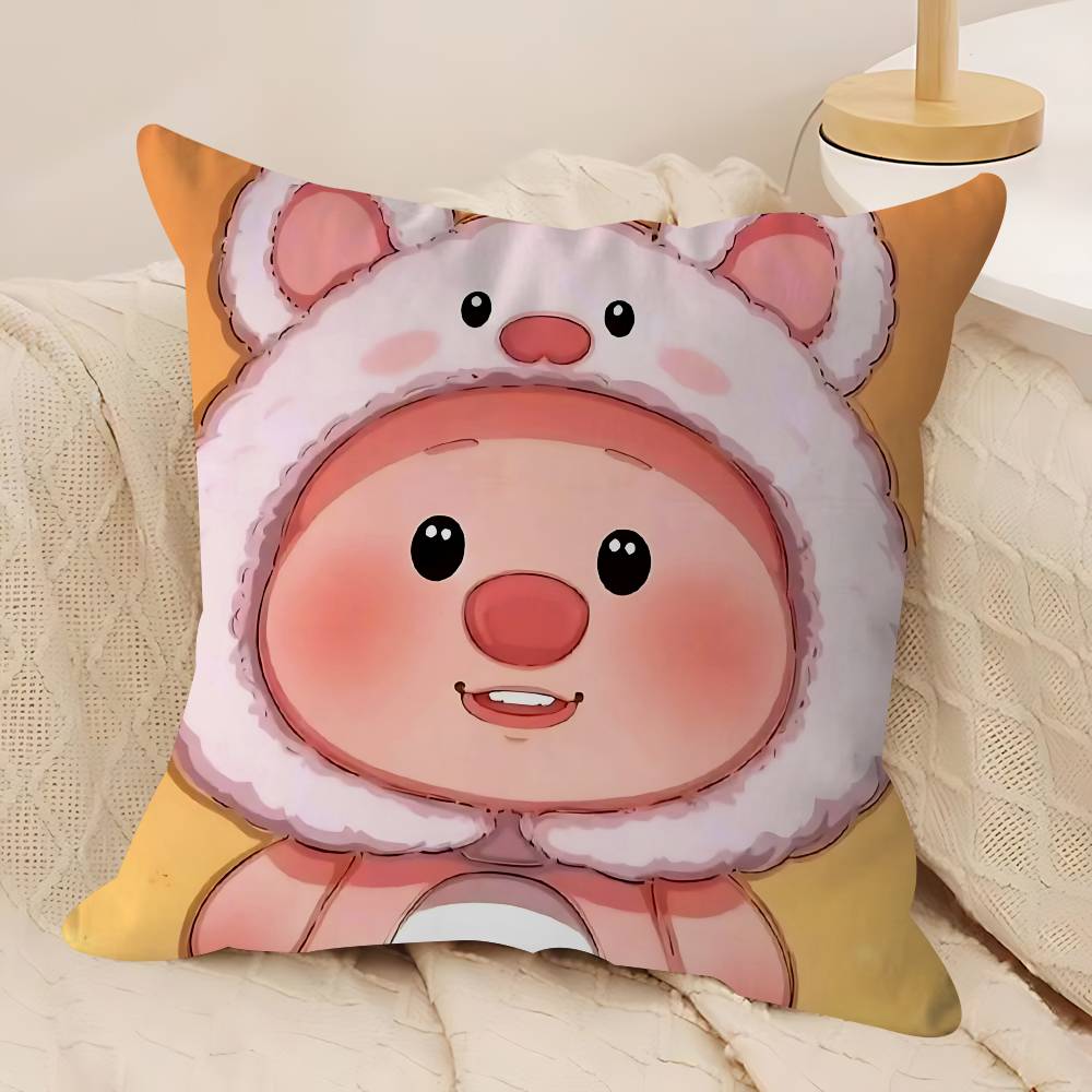 P-Pororos Urocze L-Loopy Poszewki na Poduszki Kreskówkowe Sofa Dekoracyjne Domowe Dwustronny Nadruk Krótki Plusz Urocza Poszewka na Poduszkę