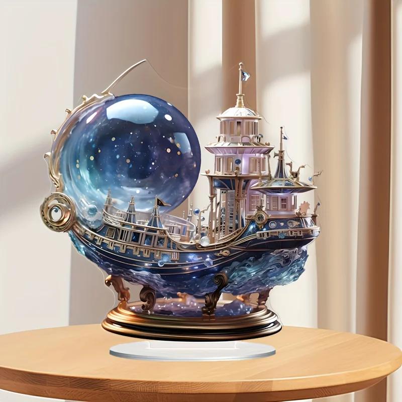 2D Flat Small Ornament Acrylic Boat Ornament with Bracket Tabletops Decorating Gifts Home Decor Living Room Decoration Vintage