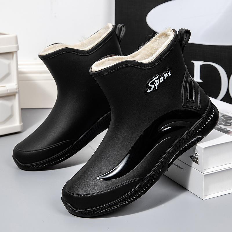 Fashion rain shoes men's adult thickened outer wear waterproof shoes medium tube bundle mouth rubber shoes velvet overshoes fishing cotton rain boots