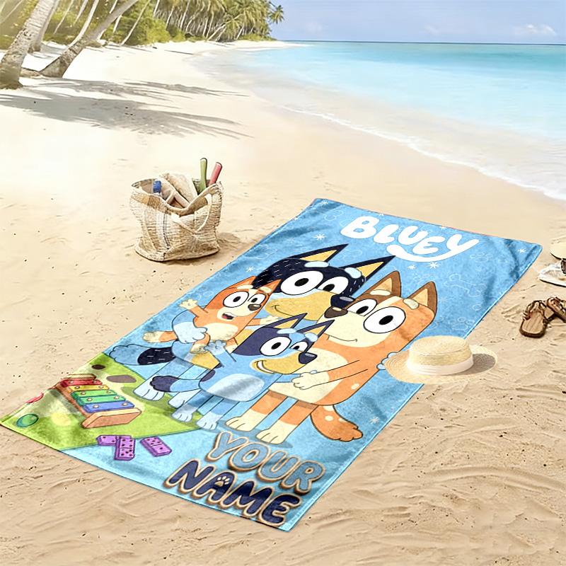 Name Custom Bluey Cartoon Print Beach Towel, Large Soft Quick Dry Towel for Beach Camping Swimming