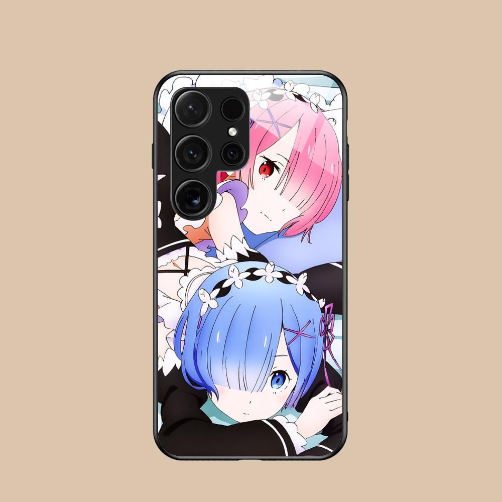ReZero Rem Ram Glass Mobile Phone Case for Samsung Galaxy S26 S25 S24 S23 S22 S21 S20 Note20 Plus FE Ultra Colorful Cover