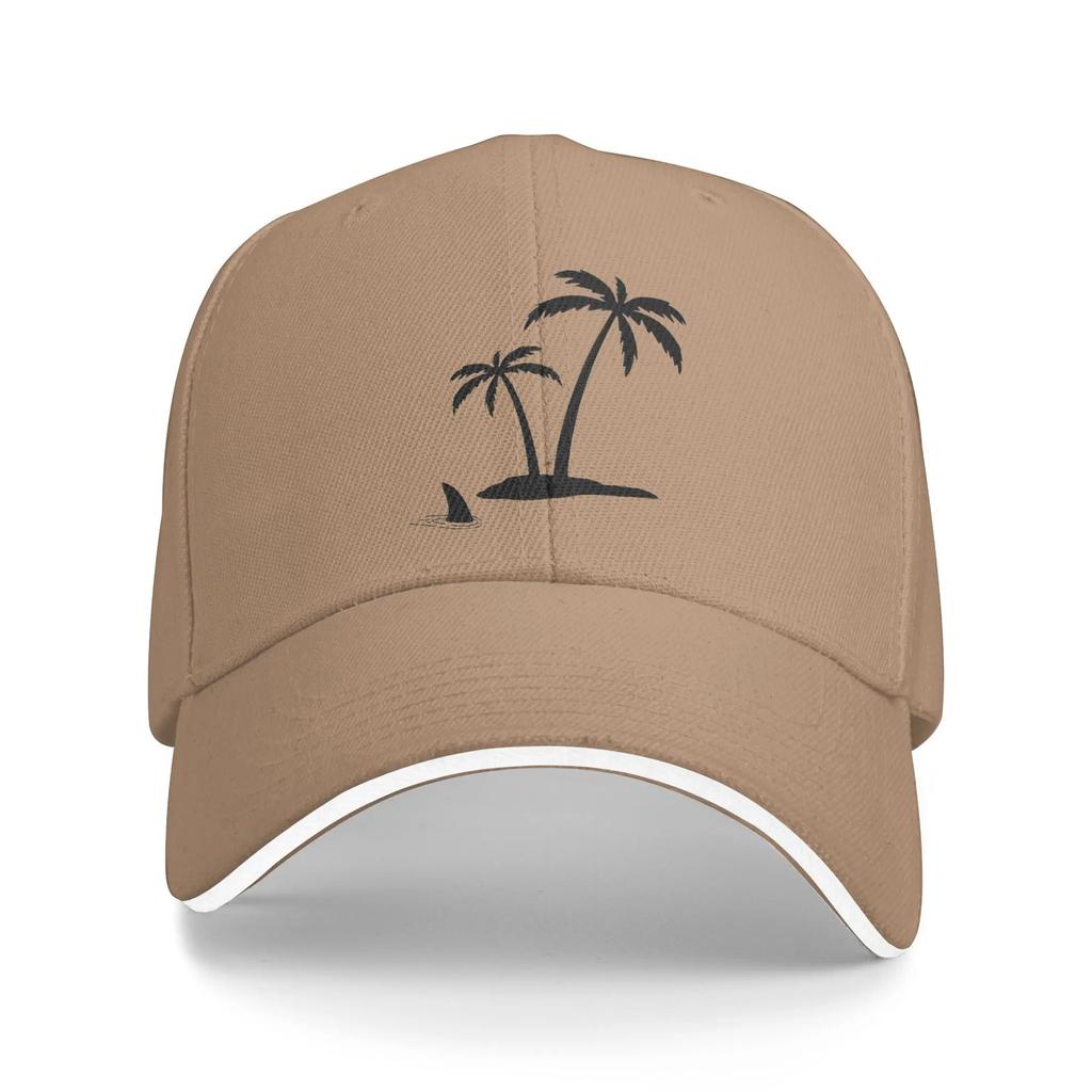 Coconut Tree on the Islet Shark Casual Baseball Cap Summer  Trucker Hat Hot Sale Tennis Skate Hip Hop Hats Women Unisex Fashion
