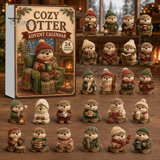 Otter Advent Calendar Otters Calendars 2026, 24 Days 2D Flat Acrylic Ornaments Christmas Miniature Animal Figures Countdown Calendar, Cute Cartoon