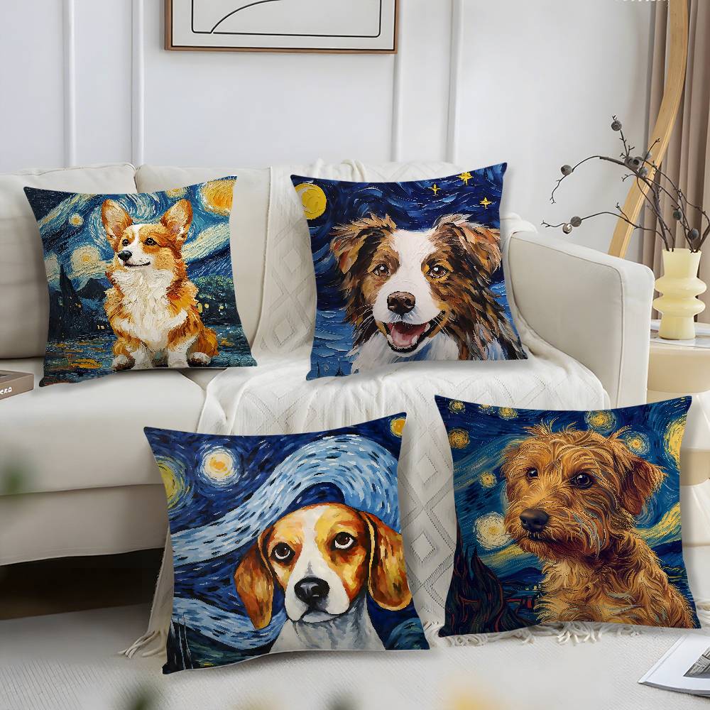 Catoon Starry Sky Dog Pillow Case Office Sofa Dorm Chair Back Short Plush Double-Sided Printing Home Cushion Cover