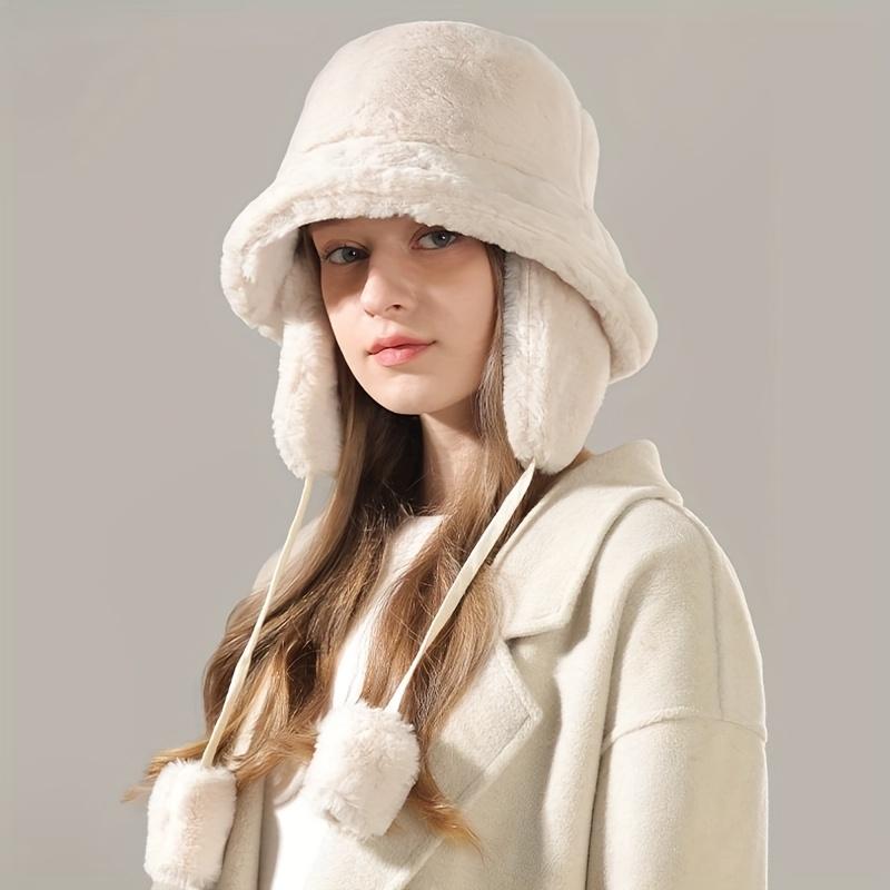 Abnehmbare Ohrenklappenmütze, flauschiger Fischerhut für Damen, klassisch, einfarbig, warme Beckenmütze, leichte, kältebeständige Fischermütze für Herbst und Winter