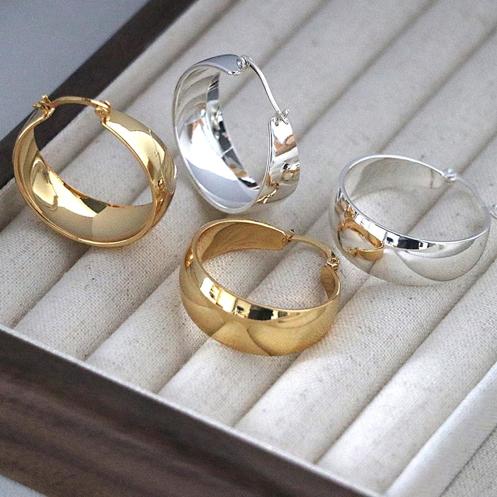 Stainless Steel Gold Plated Smooth Wide Hoop Earrings for Women Large Circle Earring Statement Zircon Gift