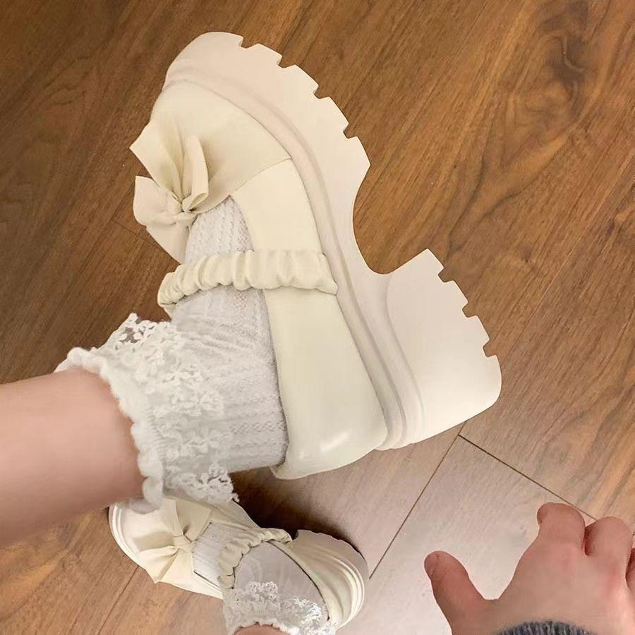 Small Leather Shoes Women's French Jk Thick Heel Bow Lolita Single Shoes Fashion Platform Mary Jane 2025 Summer New