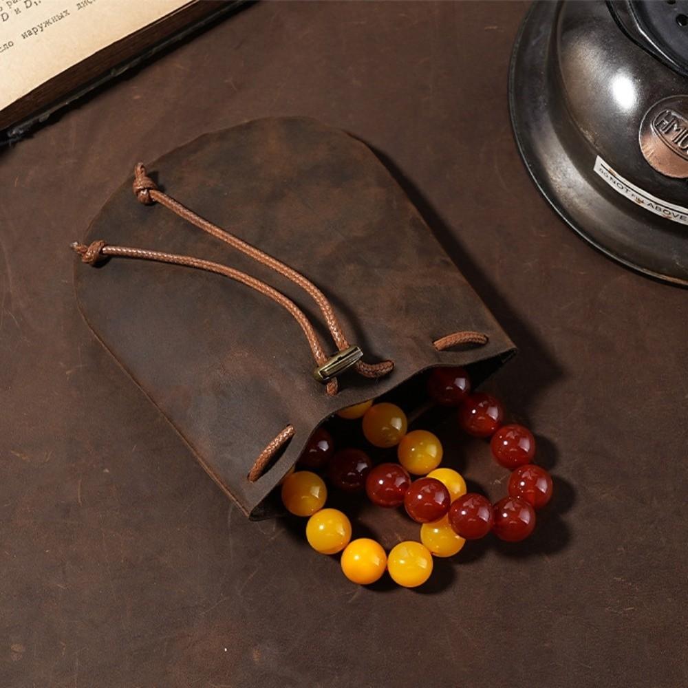 Handmade Portable Leather Drawstring Pouch Retro Nordic Coin Holders Genuine Leather Coin Purses Coin Jewelry Storage