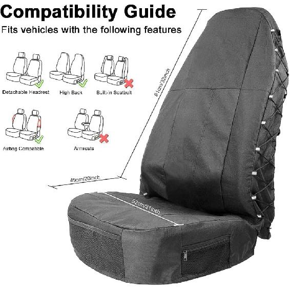 Car Seat Covers for Trucks Waterproof Driver Seats 1pcs Coveralls Truck Bucket Black Protection Seats Covers Fits Pickup/SUV/RV/Van