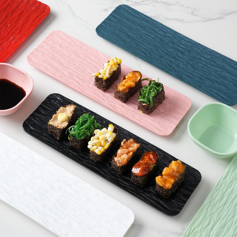 Vassoi Lunghi per Sushi in Melamina Riutilizzabili Superficie Testurizzata Resistenti alla Rottura Per Ristoranti Giapponesi Feste Sushi a Casa