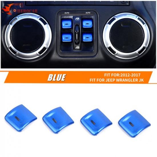 4PCS Blue Window Switch Button Cover For Jeep Wrangler JK JKU 12-18 Accessories