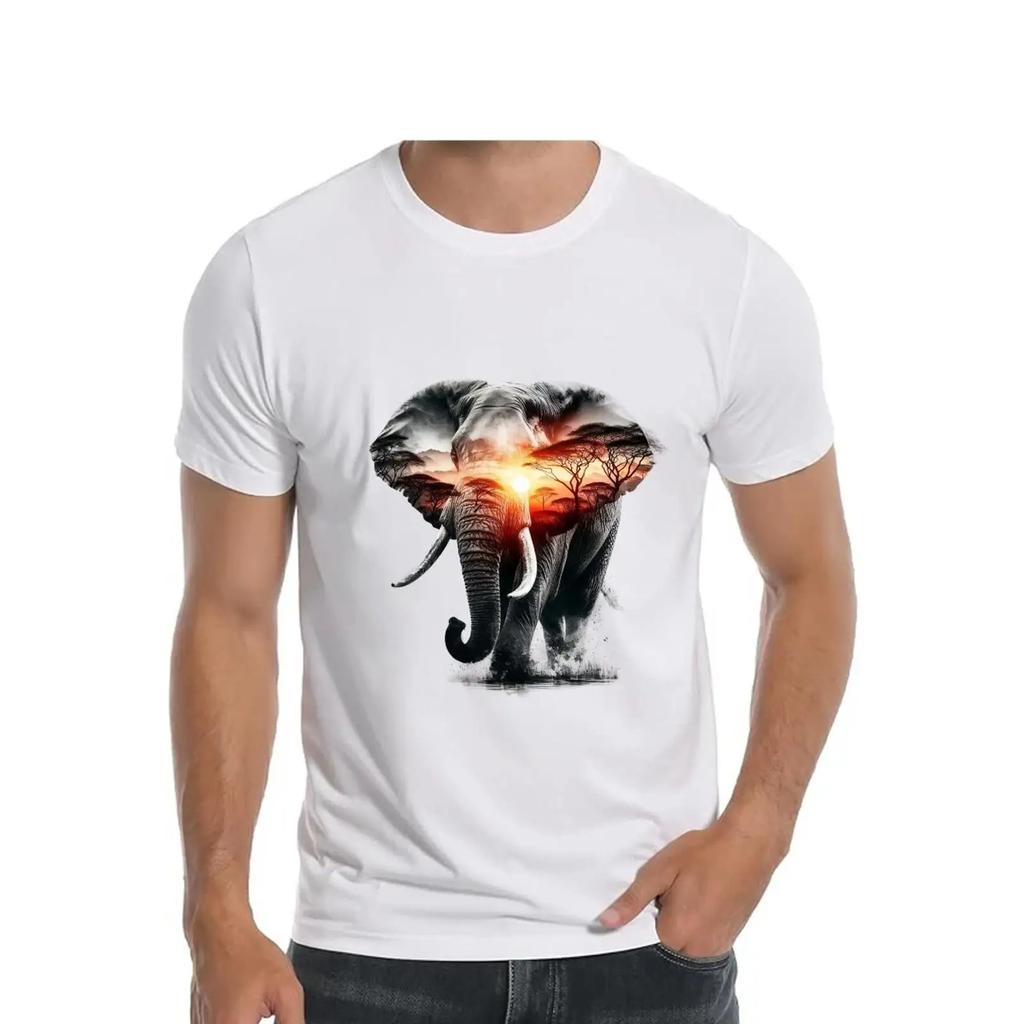 Elephant And Jungle Silhouette Art T Shirt Wild Animal African Tee Apparel Vintage Unisex Breathable Graphic Streetwear