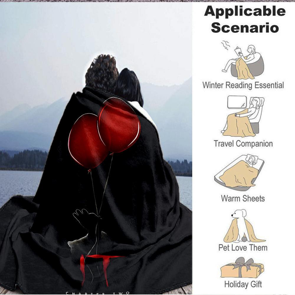 1pc It "Clown" Flannel Throw Blanket - HD Printed Lightweight Soft Warm All-Season Blanket for Sofa, Bed, Travel, Camping 008