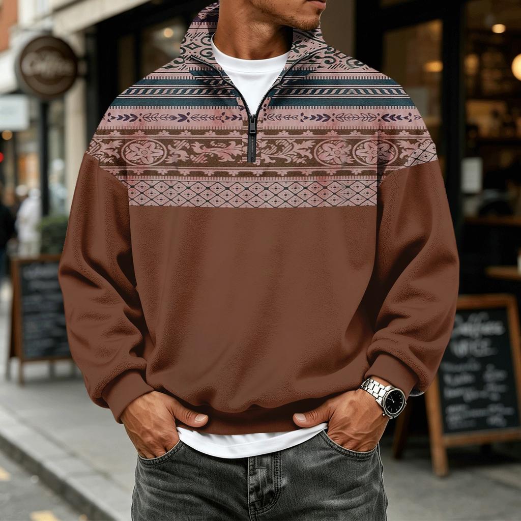 Men's Casual 1/4 Zip Flannel Long Sleeve Sweatshirt