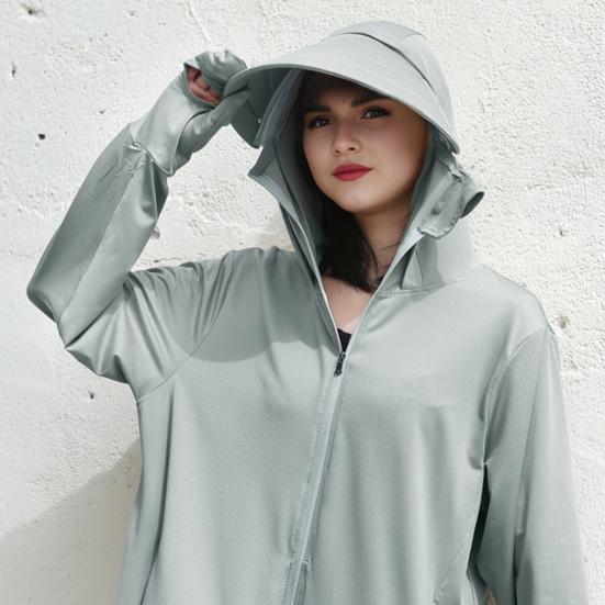 Women's UPF 50+ Sun Protection Hoodie Jacket Full Zip-Up Long Sleeve Sun Shirt with Gloves for Hiking Cycling Climbing Outdoor