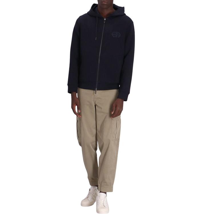 Emporio Armani SS23 Solid Color Logo Embroidered Hooded Jacket Men jackets Navy-Blue 8N1ML61JHSZ0920