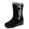 Large size winter new medium tube snow boots velvet warm matte leather wedge cotton boots versatile fashion women's boots