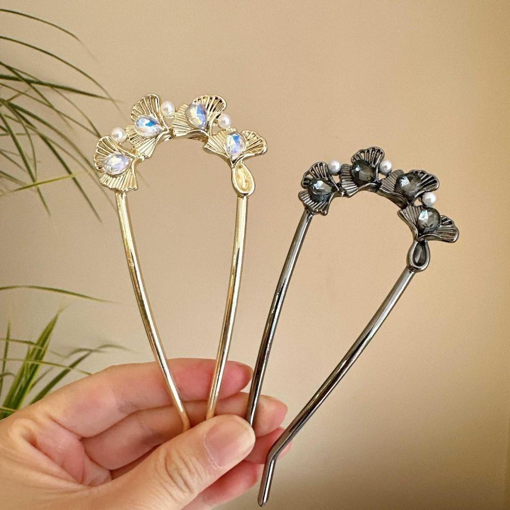 Luxury Fashionable Ginkgo Leaves Hair Pin Vintage Chinese Bun Hair Clip for Women Hanfu Qipao Hair Accessory U-shaped Hairpin