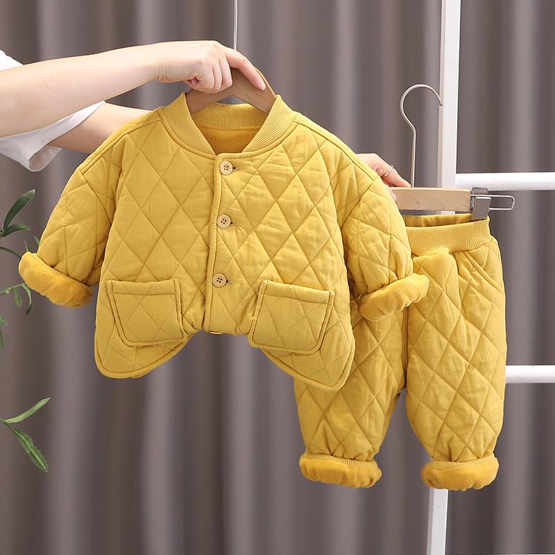 

Комплект из 2 предметов с длинным рукавом для мальчиков 0-5 лет, Детская толстая теплая домашняя одежда для осени и зимы, Удобная одежда для мальчиков S жёлтый