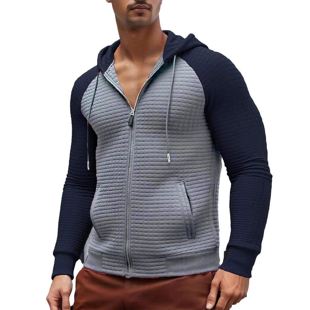 Men's Plaid Zip Up Hoodie Long Sleeve Drawstring Casual Athletic Sweatshirt Jacket