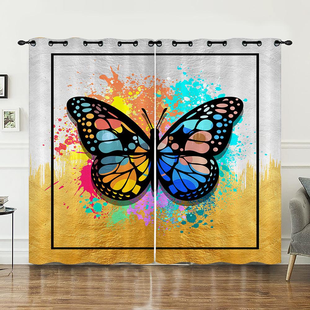 Curtain Butterfly Animal Illustration 3D Digital Printing Blackout Curtain Punching