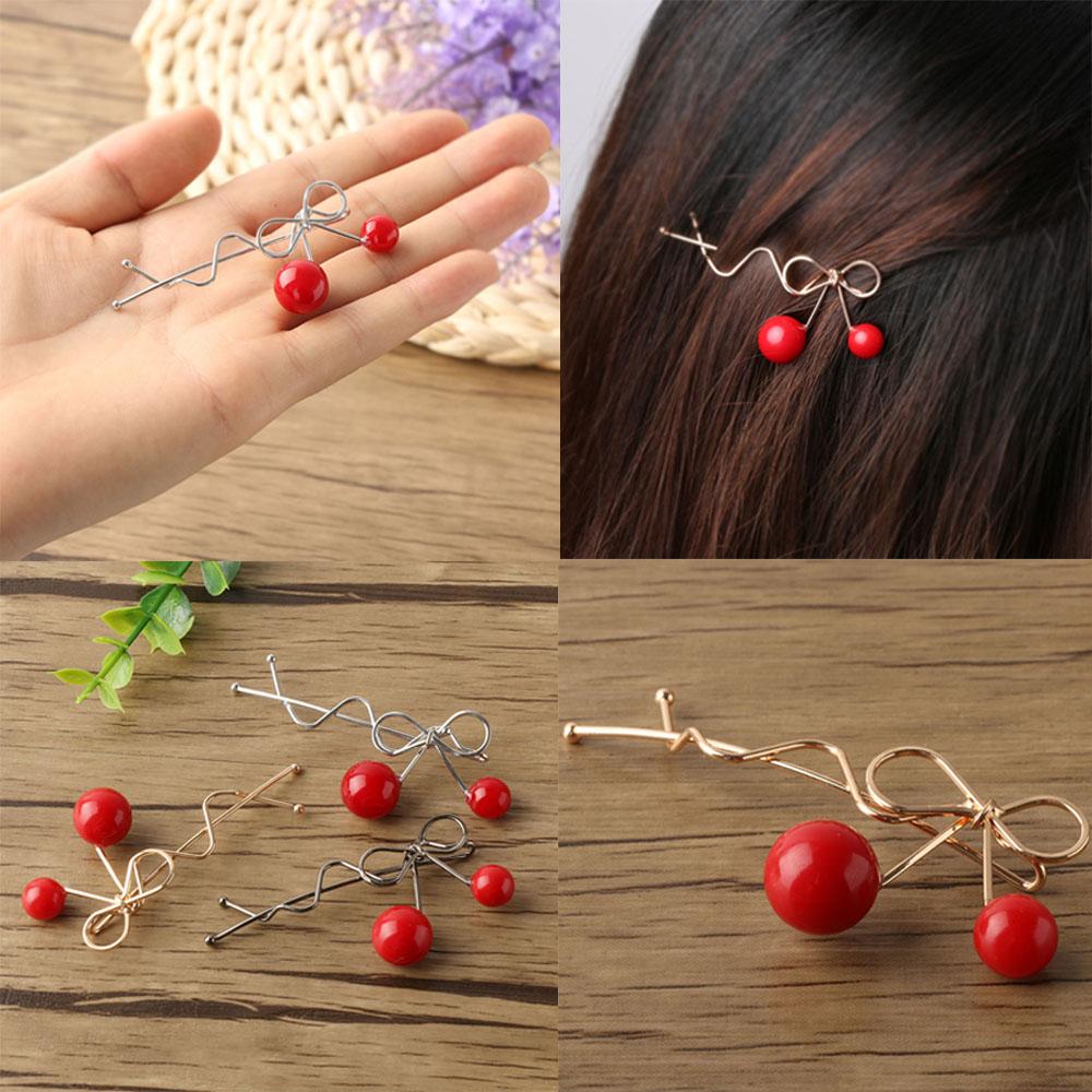 

Korean Twisted Ladies Bow Cherry Hairpin Hair Clip срібний