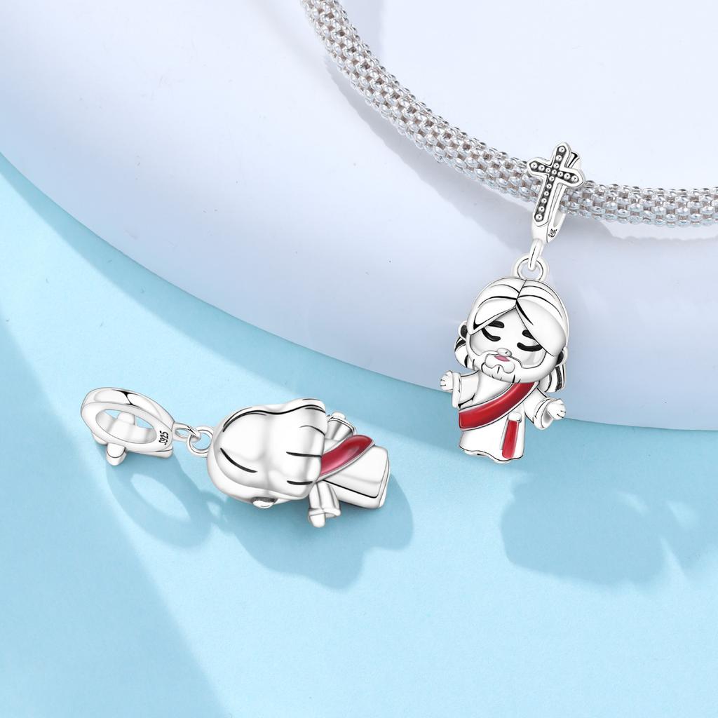Orstarry S925 Silver Beads Pendant Characters Angel Cross Charm Religious Symbol For Bracelet DIY Jewelry Making Gifts
