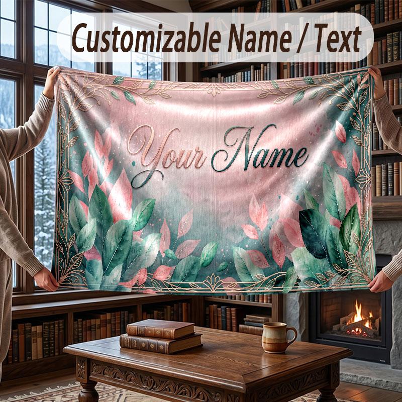 Floral Garden Theme Throw Blanket Custom Name Text Personalized Blanket Soft Cozy Blanket for Home Sofa Bed