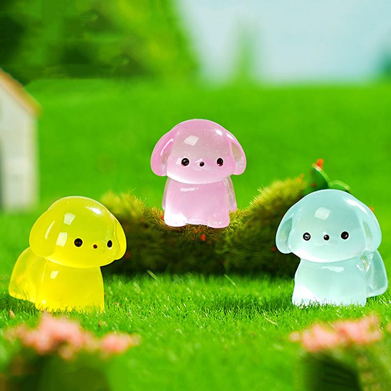 10Pcs Colorful Kawaii Luminous Resin 3D Puppy Ornaments Miniature Figurines Creative Diy Home Decoration Accessories Gifts