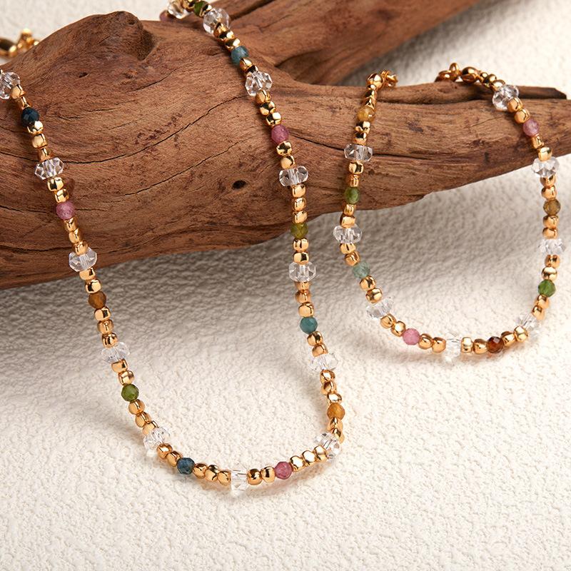 S925 Silver Natural Tourmaline White Crystal Color Treasure Necklace Women'S Personality Advanced Sense Handmade Beaded Temperament Clavicle Chain