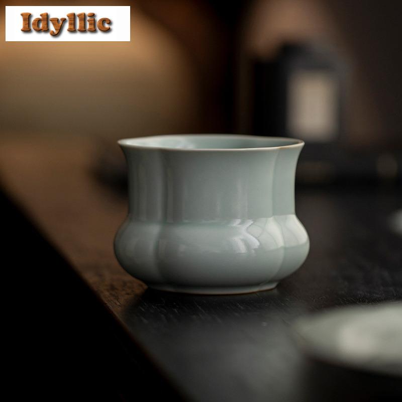 220ml Yaozhou Kiln Handmade Ceramic Azure Jianshui Tea Wash Tea Garbage Can Household Chaxi Tableware Equipment Ornaments Craft