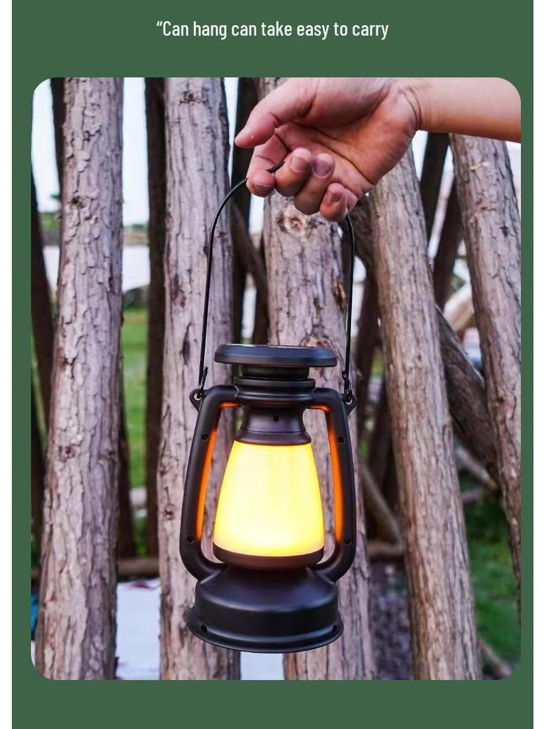 Retro Three-Color Dimmable LED Solar Hanging Light for Outdoor Camping