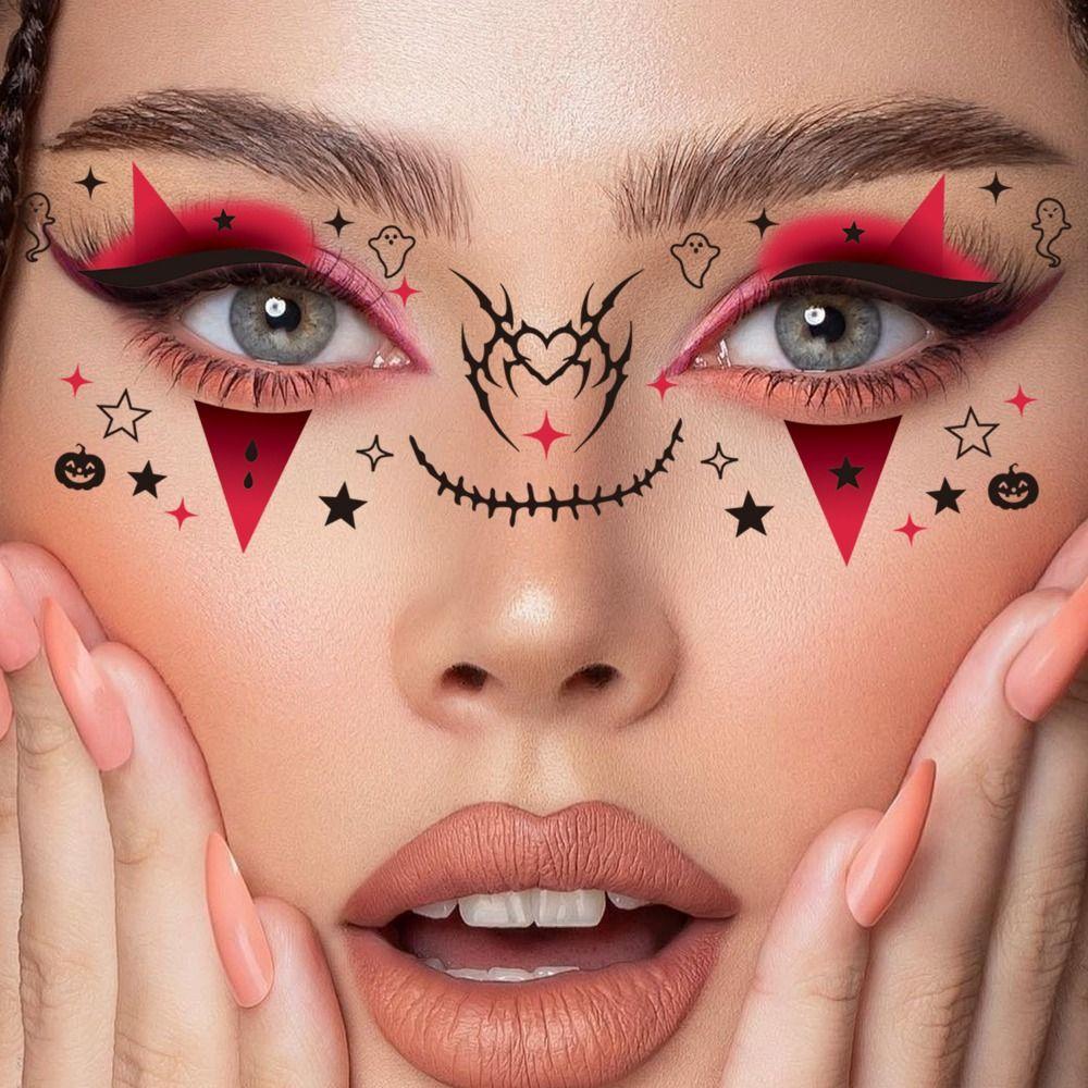 12pcs Portable Halloween Face Tattoo Disposable Bat Face Stickers Cheek Temporary Stickers  Men