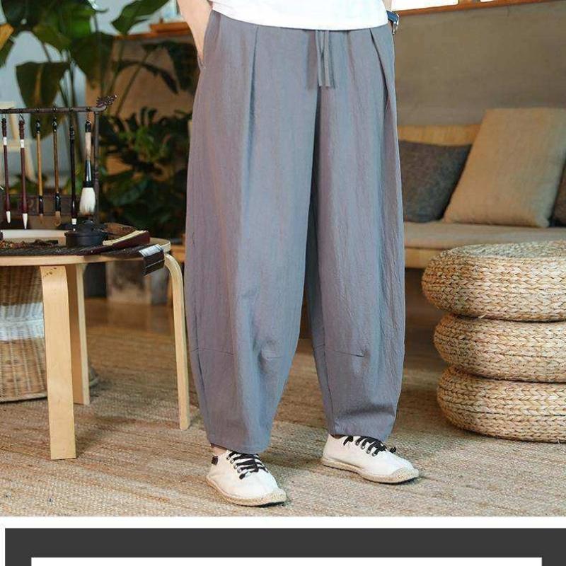 

Large Size Harajuku Style Lantern Pants Cotton Linen Casual Men s Trousers Zen Meditation Buddhist Layman Spring Summer 5XL