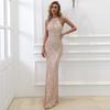 Pailletten-Abendkleid für weibliche Gastgeberin, Bankett, Jahrestagung, High-End-Neckholder-Kleid, Goldene Kleider