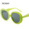 SO&EI Ins Popular Fashion Round Candy Colors Women Sunglasses Retro Trending Blue Green Shades UV400 Men Irregular Sun Glasses