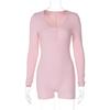 European American Style Ribbed Solid Color U Neck Buttoned Tight Sports Yoga One Piece Jumpsuit