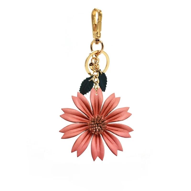 Handmade Leather Daisies Nordic Ins Flower Three-dimensional Bag Pendant Cowhide Pendant Car Keychain Handbook Bookmark